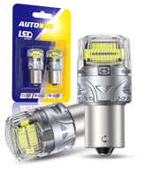AutoOne upgraded 1156 LED bulb white 360-degree light for clearer night visibility.