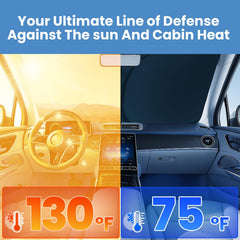 Autopect Sierra sunshade keeps cabin cooler during hot parking sessions.