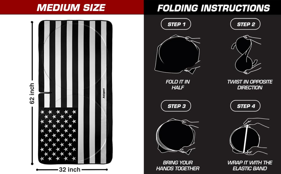 Autopect windscreen shade folds flat for quick setup and compact storage.
