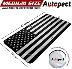 Autopect windshield shade with a mirror cut-out maintains rear-view visibility.