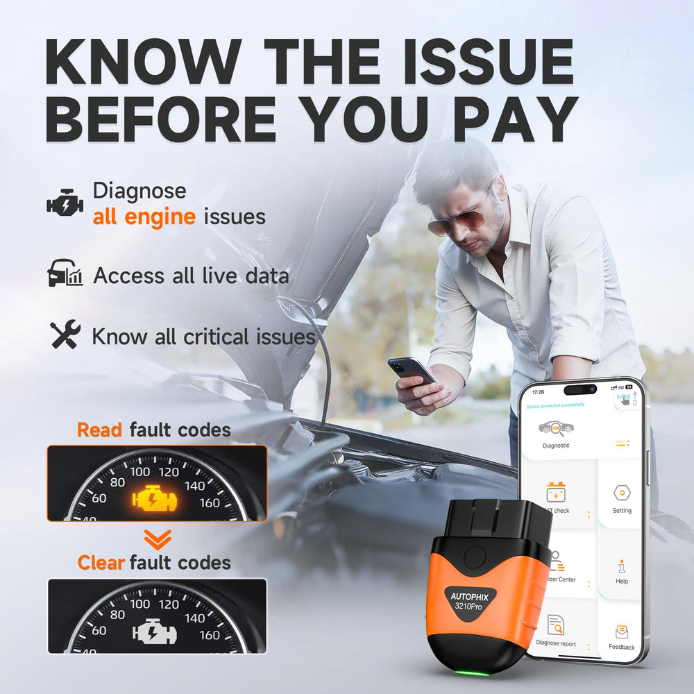 Autophix 3210 Pro diagnostic screen shows live data and fault codes