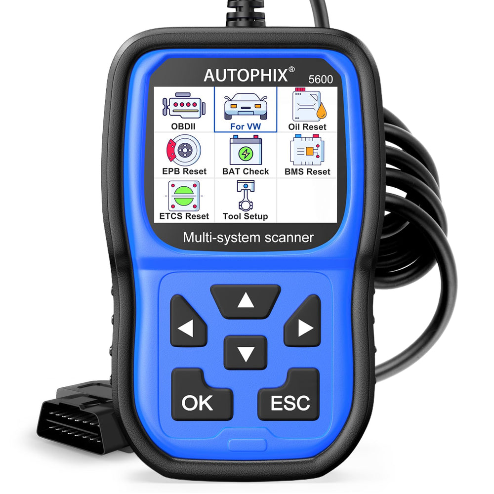 AUTOPHIX 5600P+ OBD2 scanner performing VAG diagnosis on screen