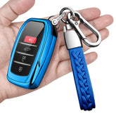 Autophone blue key fob cover for Camry with keychain protects button area from dust.