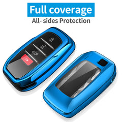 Autophone blue fob cover with one-piece design on car key remote.