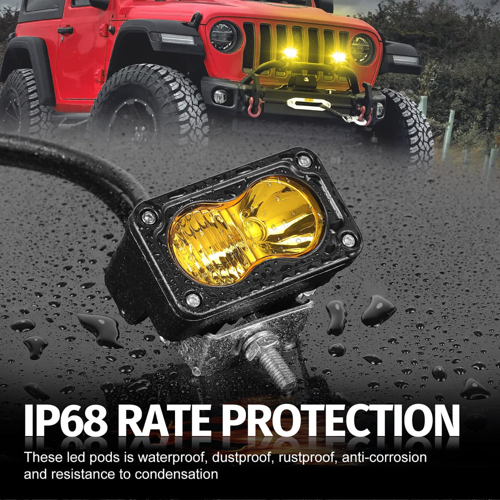 Auto Power Plus amber LED pods with adjustable mounting brackets for flexible installation.