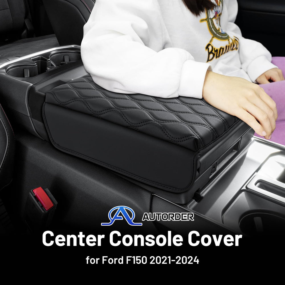 Autorder center console cover on F-150 demonstrates wrinkle-free fit