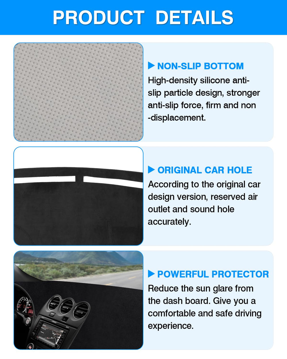 Autorder dash cover installs easily with no adhesives.