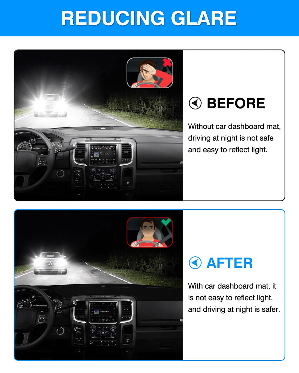 Autorder dash mat nonslip back with dots prevents shifting during bumps.