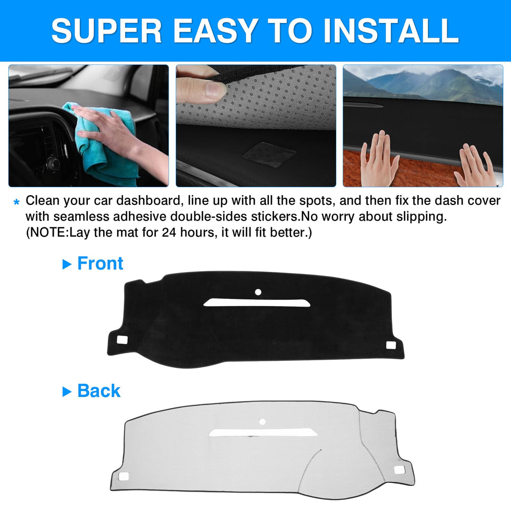 Autorder dashboard cover easy-install steps illustrate quick placement and secure adhesion.