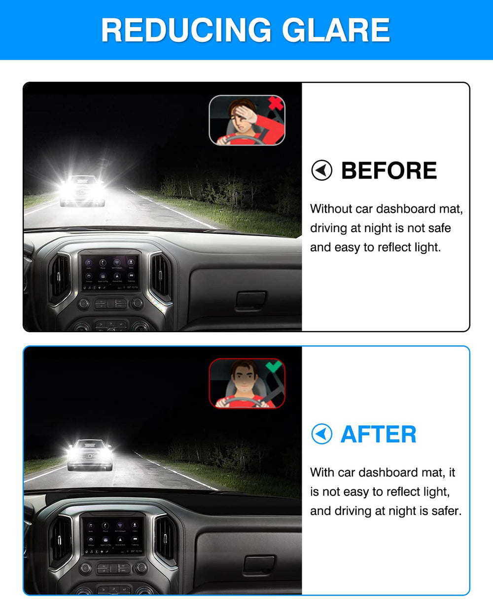 Autorder dashboard cover back with nonslip silicone dots for secure placement.
