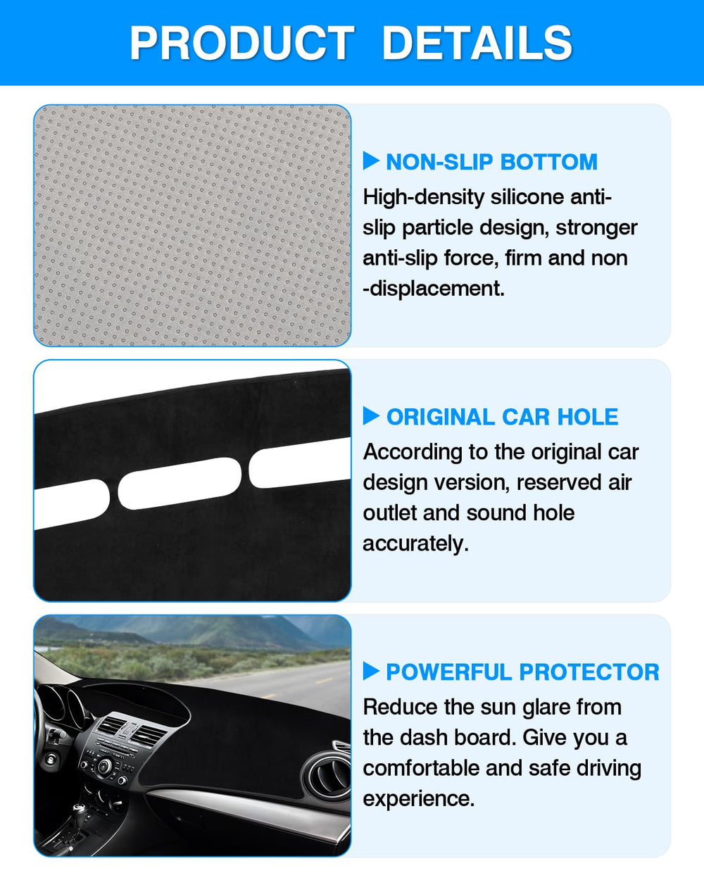 Autorder flannel dash mat heat absorption for Mazda3 2010-2013