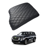 Autorder Palisade center-console-cover front view highlights precise fit and sleek black leather.