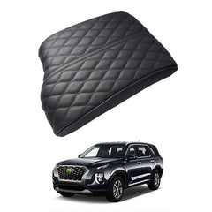 Autorder Palisade center-console-cover front view highlights precise fit and sleek black leather.
