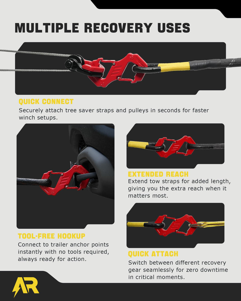 AUTORICH S-tow hook on winch strap connection highlighting fast attachment