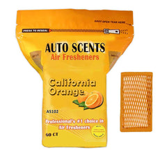 Auto Scents California Orange pads pack delivering long-lasting freshness for cars and homes.