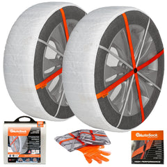 AUTOSOCK snow sock installation on a passenger tire for quick winter grip