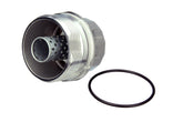 Autotecnica aluminum oil filter cover cap close-up shows premium finish.