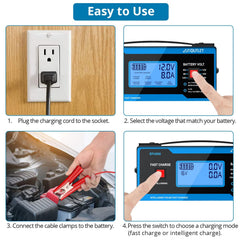 AUTOUTLET charger thick clamps secure battery terminals