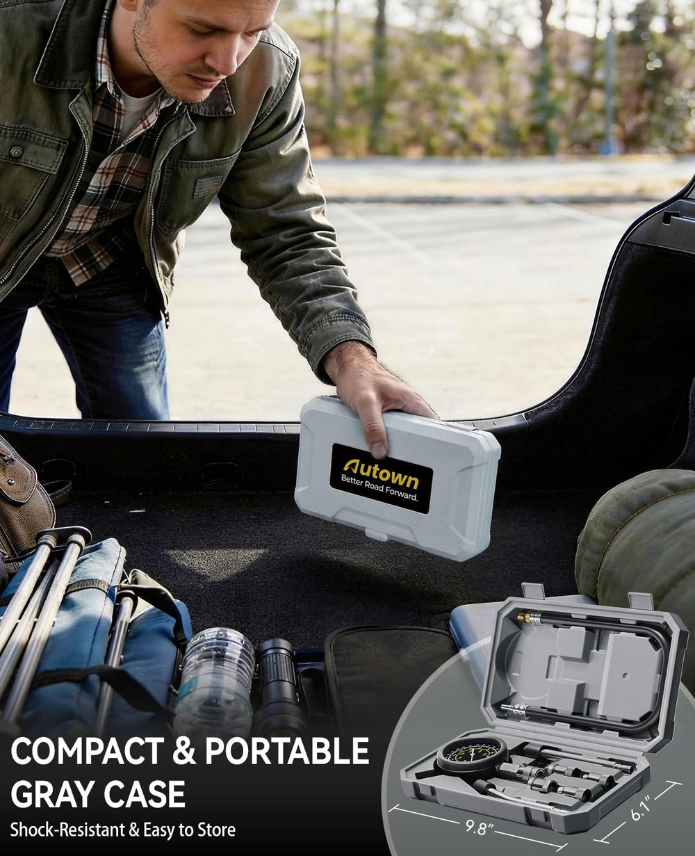 AUTOWN kit in use on car engine demonstrates practical, user-ready diagnostic setup.