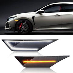 AUTOXBERT LED side marker light on Civic with smoked lens boosts stealth style and visibility.
