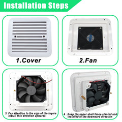 AUTOXBERT RV vent fan dimensions show precise cut hole for fit.