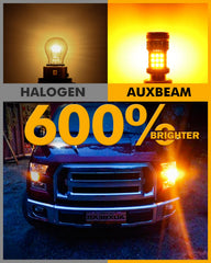 Auxbeam 1156A amber LED bulb installed in socket for reliable signaling