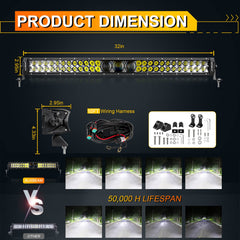 Auxbeam 32in LED bar wiring harness included for plug-and-play setup