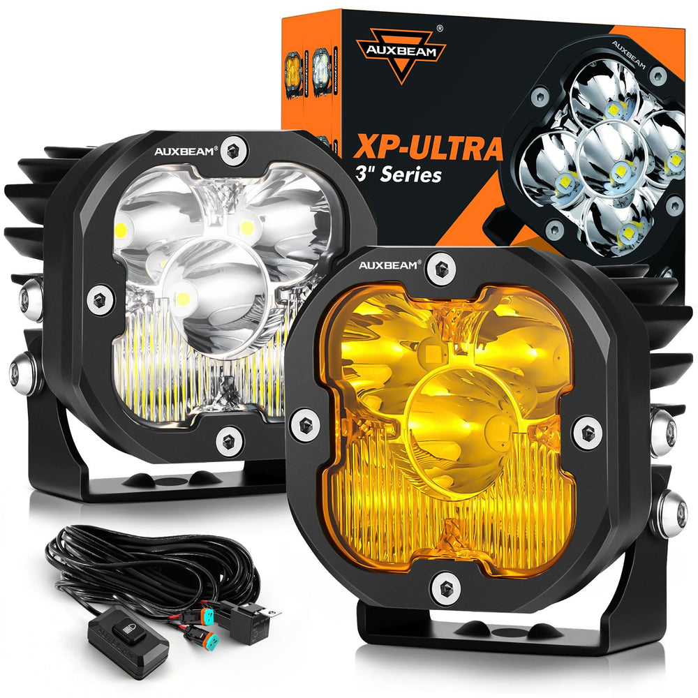 Auxbeam 3in LED pod amber fog cover highlights fog-friendly lighting and visibility