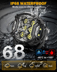 Auxbeam IP68 waterproof rating resists rain and dust on rugged routes