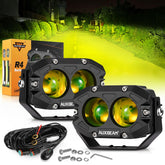 Auxbeam 4In amber fog light pod front view, bright amber beam for off-road visibility.