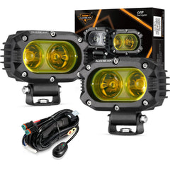 Auxbeam 4-inch LED amber pod light, front view, high-visibility driving illumination