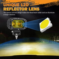 Auxbeam 4-inch LED amber pod light, side profile for rugged off-road mounting