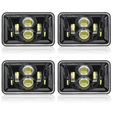 Auxbeam 4x6 LED headlights closeup with projector for brighter highway visibility.