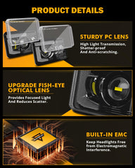 Auxbeam 4x6 LED headlights die-cast aluminum body ensures durable heat dissipation