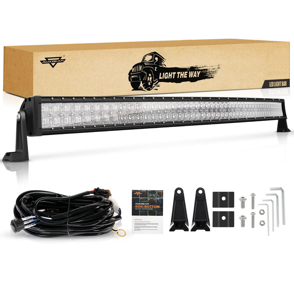 Auxbeam 50-inch curved LED light bar front view enhances off-road visibility.