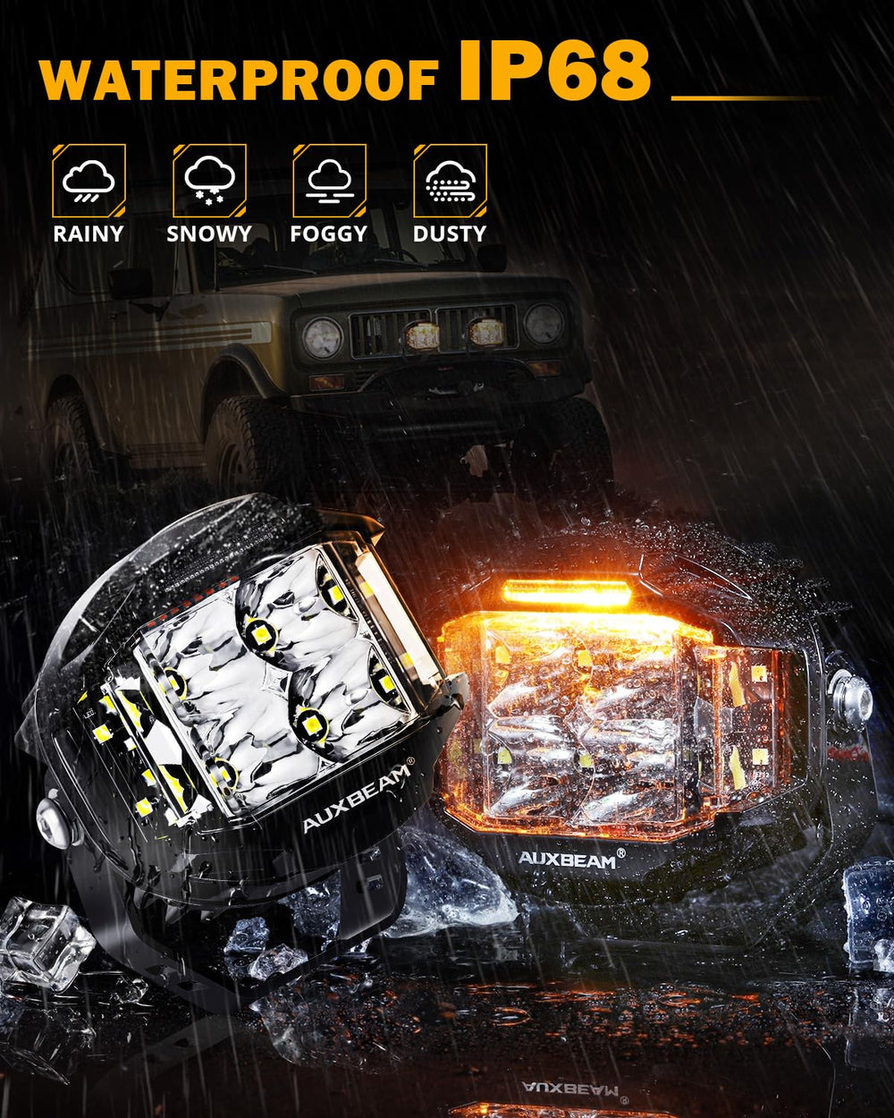 Auxbeam long lifespan up to 50,000 hours supports lasting on-road and off-road use.
