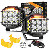 Auxbeam 5in round LED pod with amber DRL for enhanced night visibility.