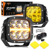 Auxbeam 5-inch LED off-road light with amber DRL for visibility.