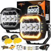 Auxbeam 5inch LED offroad light front view improves night visibility on rugged trails.