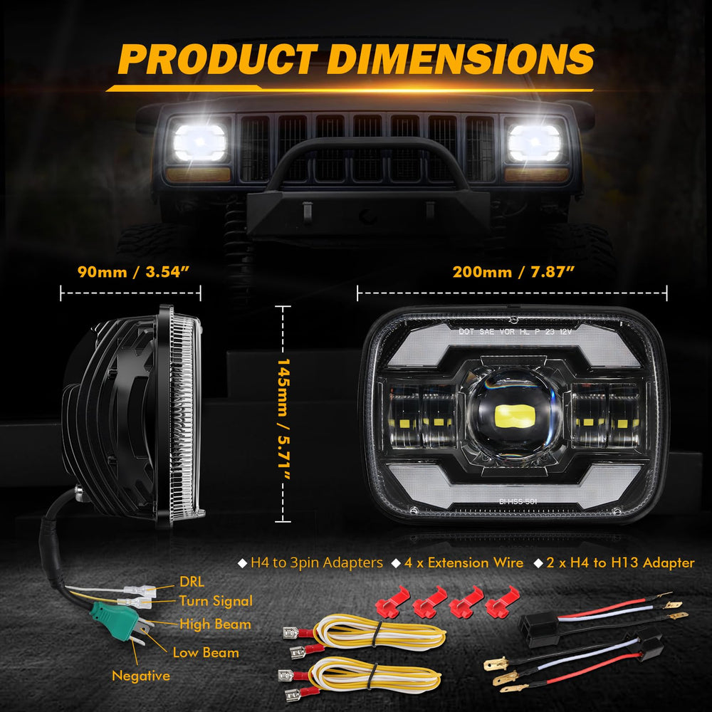 Auxbeam 5x7 headlight aluminum shell for rugged durability and cooling efficiency