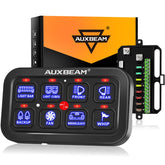 Auxbeam 8-gang switch panel front view for organized control and quick access.