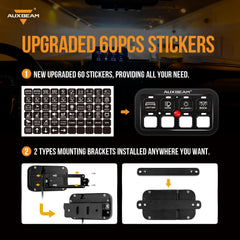 Auxbeam 8-gang panel with 60 labels helps customize switches efficiently.