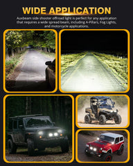 Auxbeam 9-24V operation suits trucks, ATVs, UTVs, and boats.