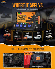 Auxbeam AS-400 safety features with relays and resettable breaker