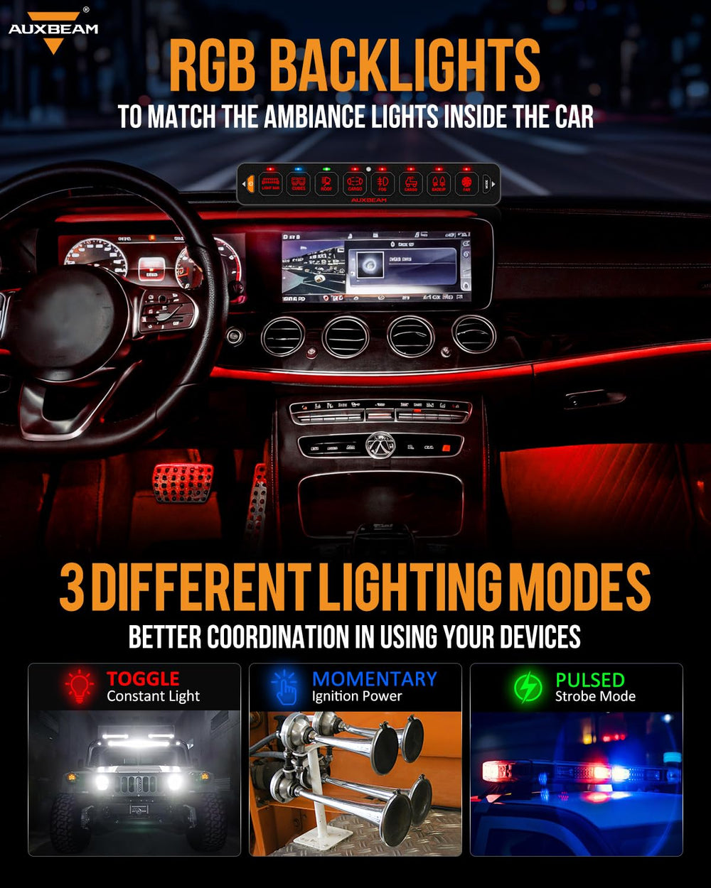 Auxbeam AS-800 Backlight Settings allowing comfortable night visibility.