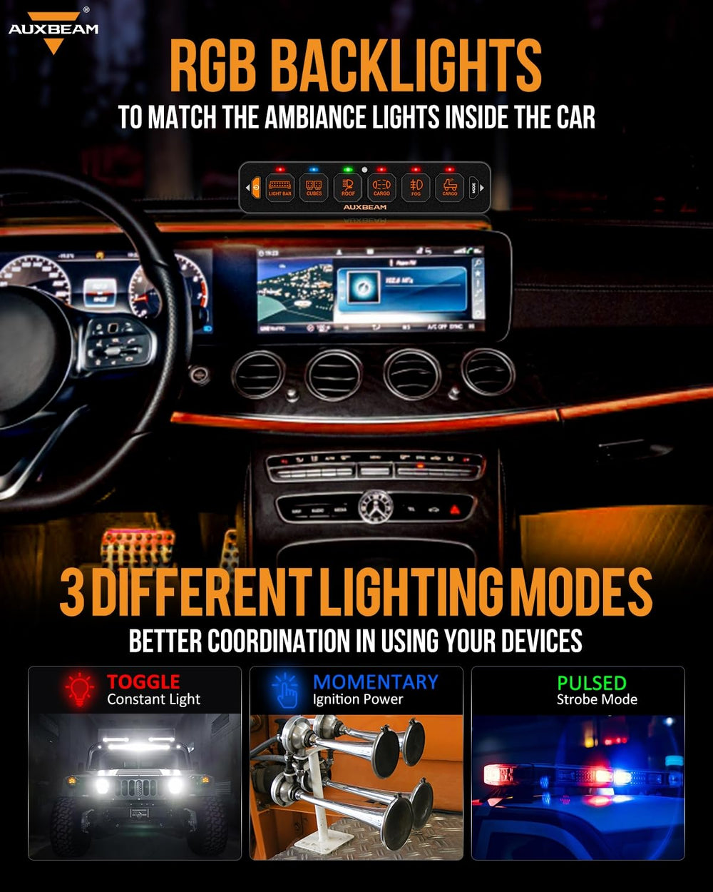 Auxbeam AS-R60 RGB backlight for customizable interior color matching