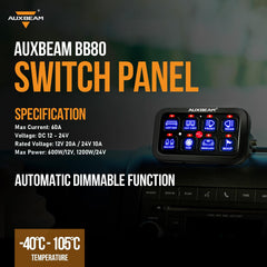Auxbeam blue 8-gang panel with strong build and 3-year warranty