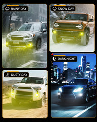 Auxbeam Color Play 3-inch fog light kit contents with covers and harness.
