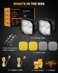 Auxbeam Color Play 3-inch fog light with white DRL front view daytime clarity.