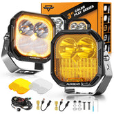 Auxbeam Color Play Series 3-inch LED pods with amber and white DRL and turn signals for enhanced visibility
